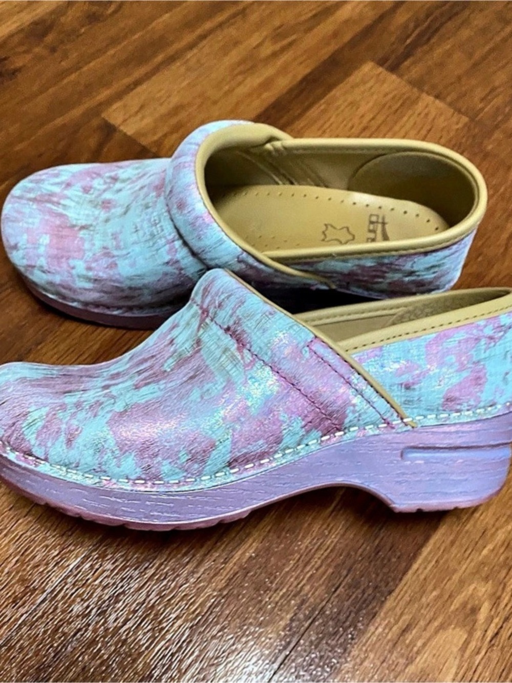 Dansko Professional Clog Watercolor Patent in Pink & Green